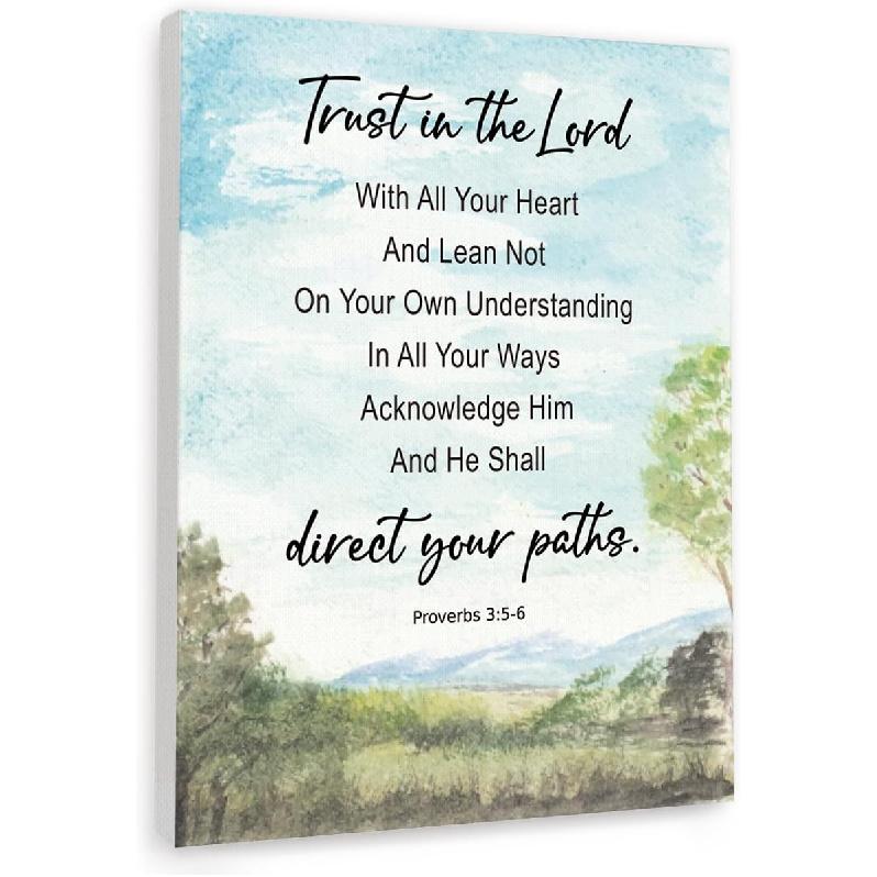 Trust in The Lord Wall Art,Proverbs 3:5-6 Religious Scripture Framed Canvas Print Painting Artwork for Christian Home Office Wall Decor,Bible Verse Trust in The Lord