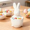 3D Printed Rabbit Bowl Easter Bunny Candy Bowl, Cute Holding Figurine, DIY Paintable White Desk Blank Decor for Living Room Office, Versatile Trinket