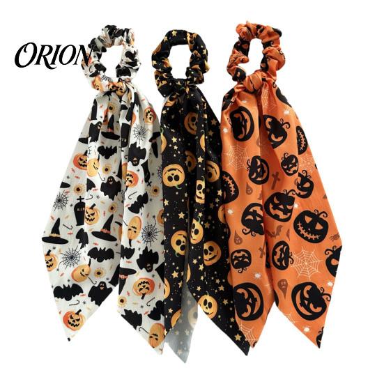 Large Intestine Ring Hair Tie Halloween Satin Scrunchies for Women, Funny Pumpkin Printed Elastic Ties, Silky Accessory Soft Ponytail Holders,