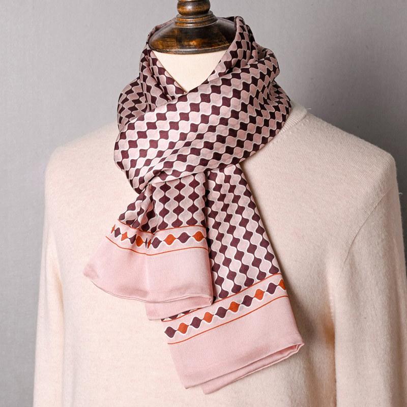 Black Mulberry Silk Men'S Scarf Imitation Silk Silk Scarf Plaid Men'S Middle-Aged And Old Scarf Spring, Autumn And Winter Thin