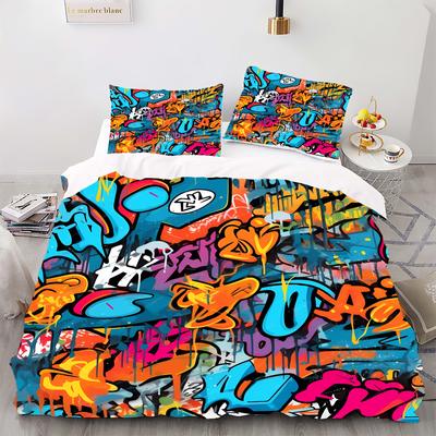Graffiti Style Digital Printed Duvet Kit - Polyester - Bedroom Decor -1 Bed Cover +2 Pillowcase (no Pillow Core)