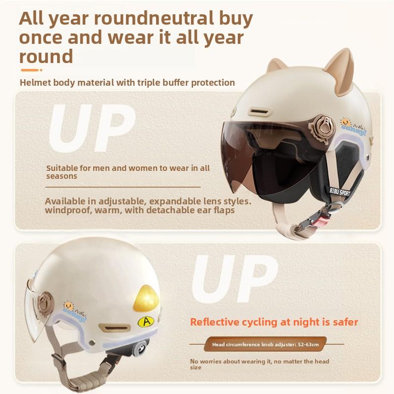 Motorcycle Electric Car Helmet, Ear Protectors, Universal In All Seasons, Battery Car Safety Helmet, Half Helmet