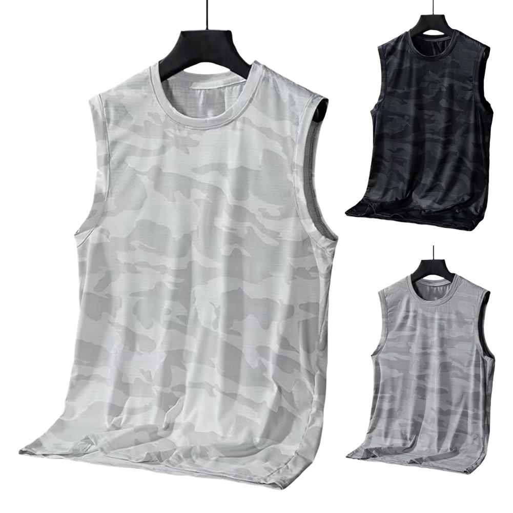 Summer Men Sport Vest Sleeveless O Neck Camouflage Print Thin Quick Dry Elastic Good Breathability Pullover Basketball Gym Worko