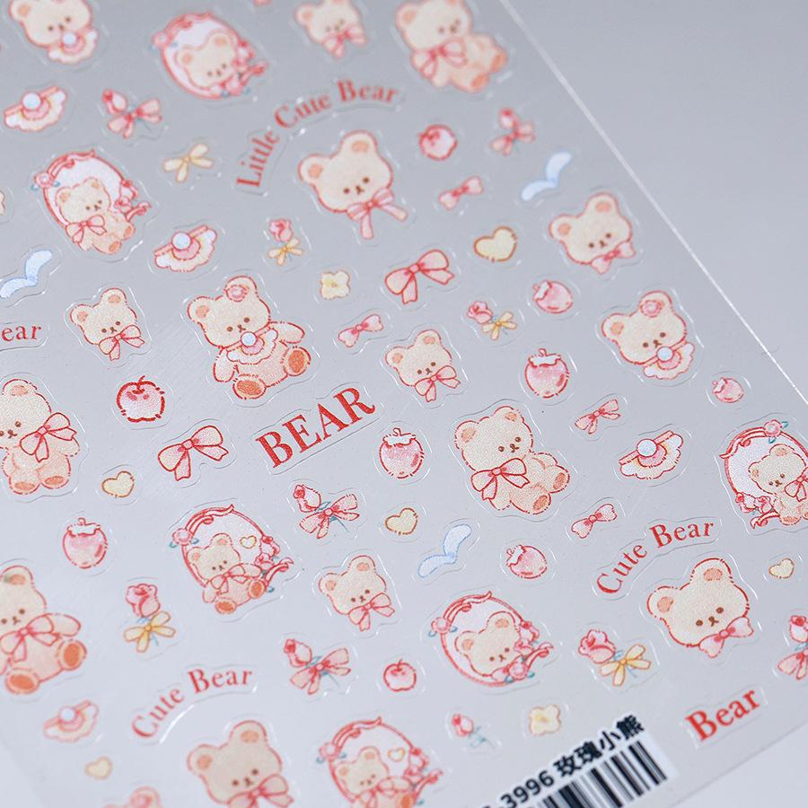 Magico Ferrite 3D Cartoon Teddy Bear Nail Stickers - TS-3919 Embossed Frosted Self-Adhesive Design