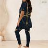 Women Plus Size Two Piece Set Round Neck Short Sleeve Eagle Printed Longline Top And Fitted Pants