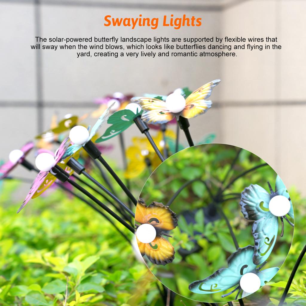 Neoglint Solar Garden Lights Decorative Butterfly Swaying Lawn Lamp Outdoor Landscape Pathway Light IP65 Waterproof