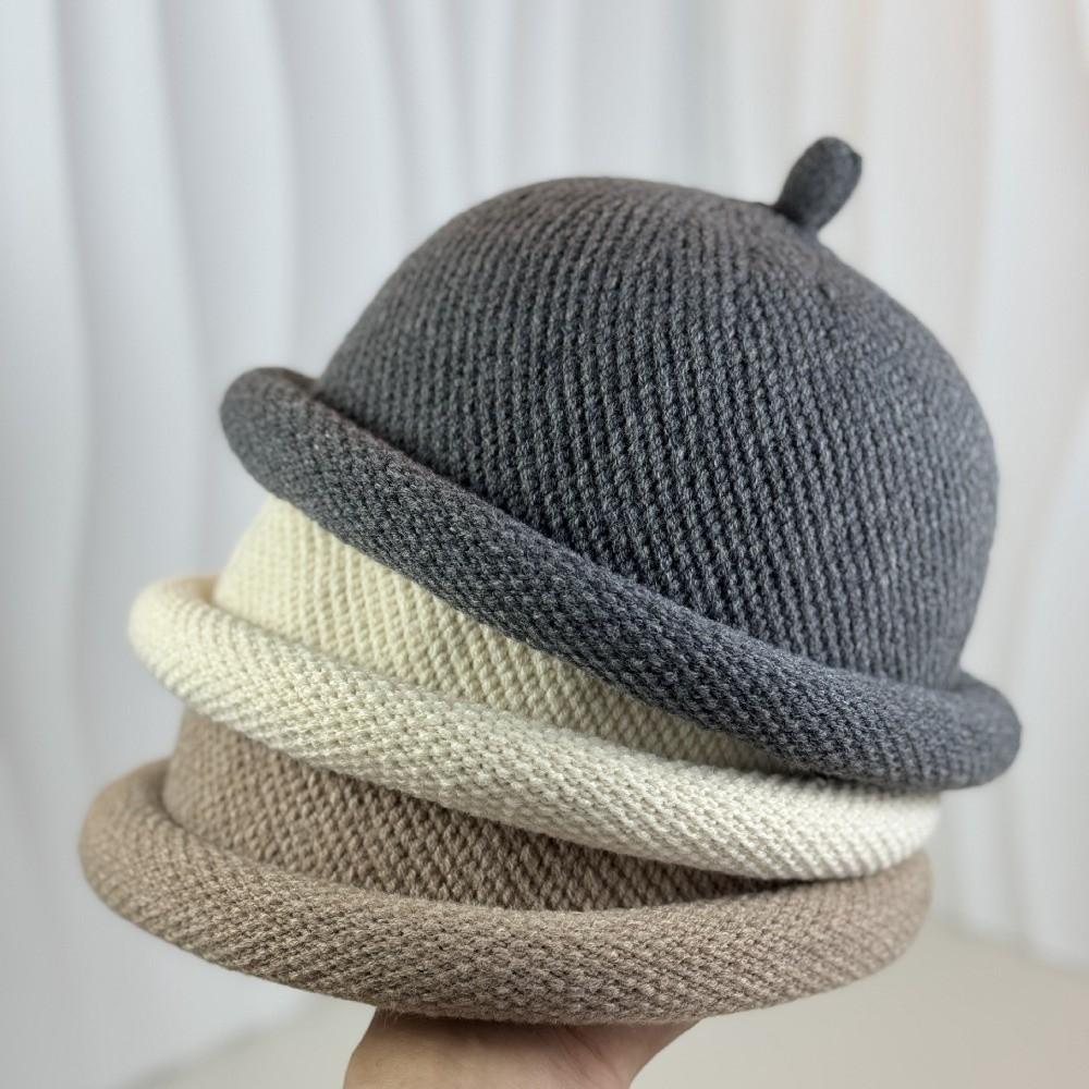 with Short Brim Knitted Hat Solid Color Landlord Hats Fashion Knitted Melon Skin Hats Winter