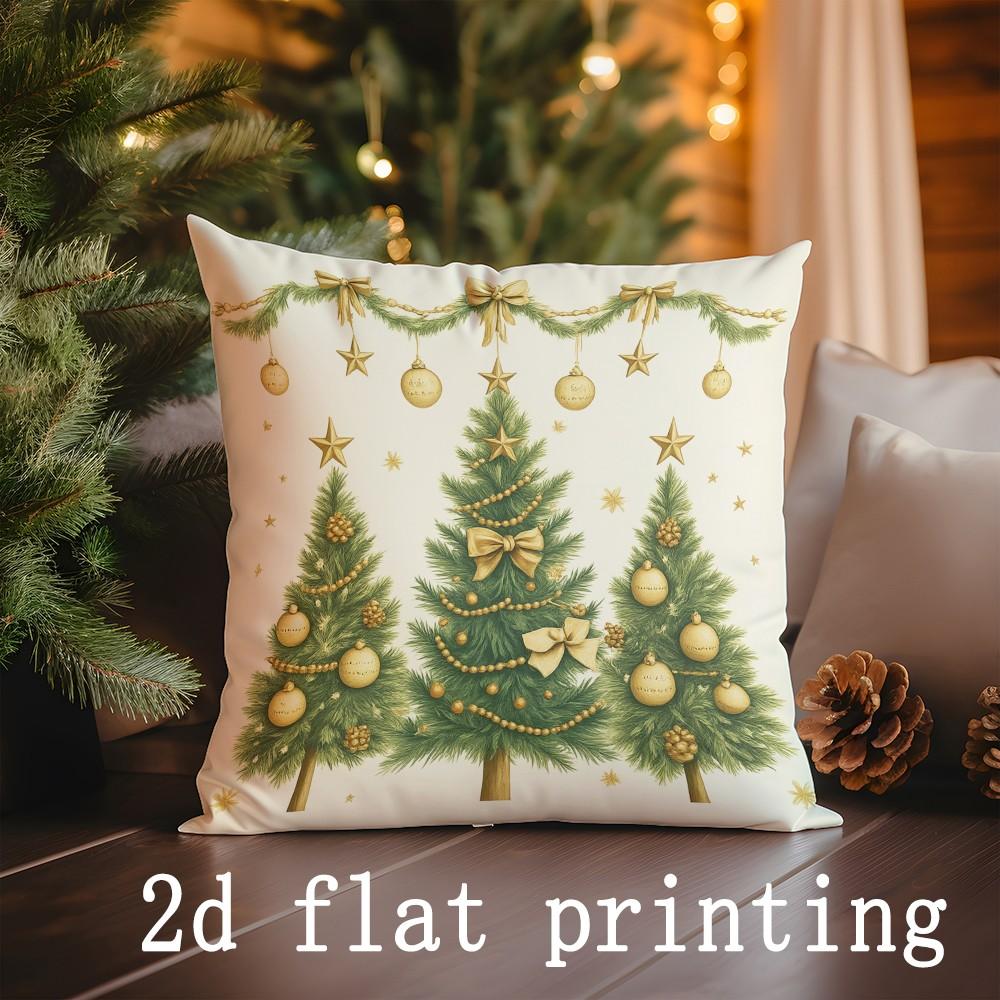 Home Decor Christmas Wreath & Deer Digital Print Pillows Pattern Cushion Cover Suitable For Sofa Bedroom Car Pillow Cover