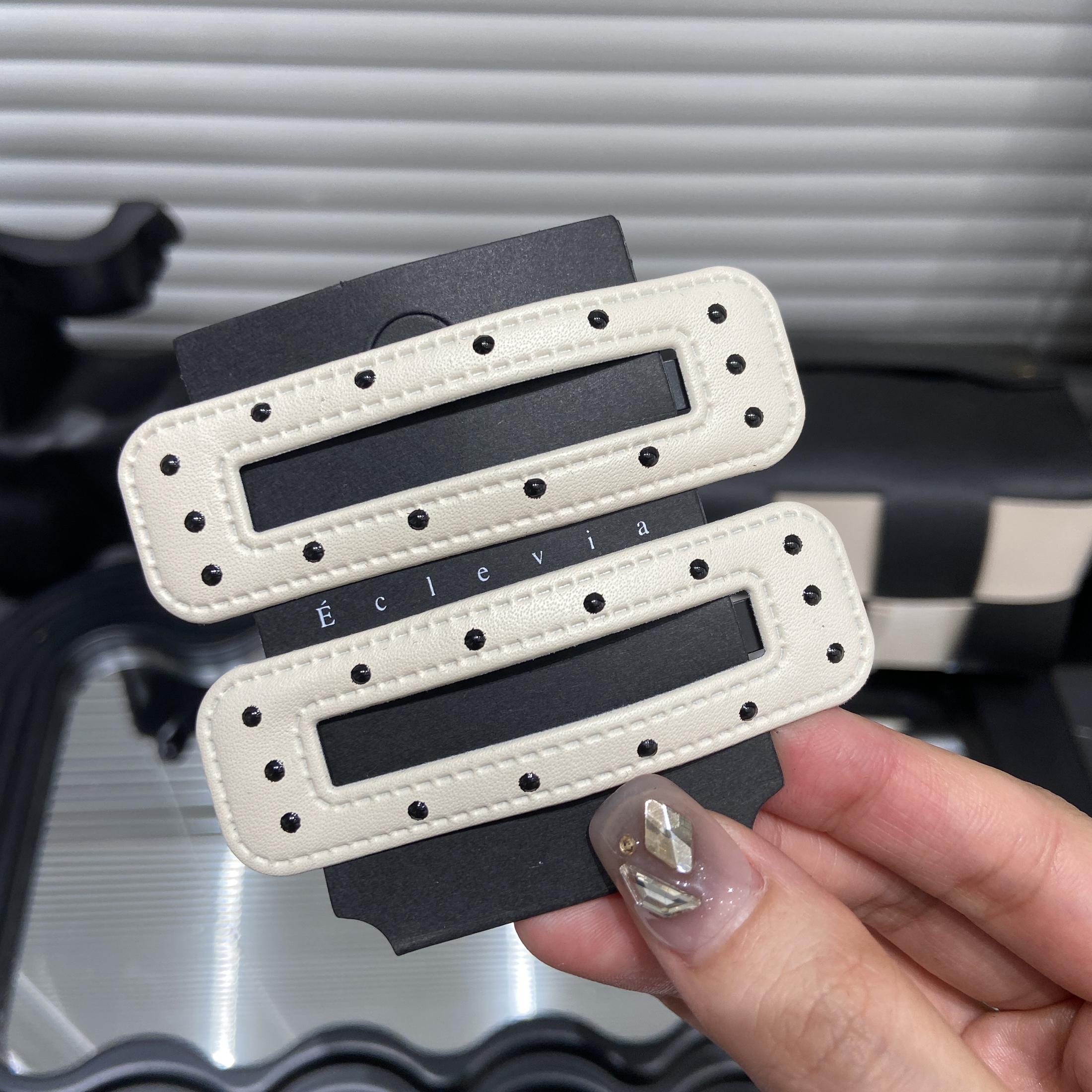 

Black White Polka Dot Leather Hair Clips Women s Forehead Bangs BB Clips Sweet Cool Simple Clips Hair Accessories