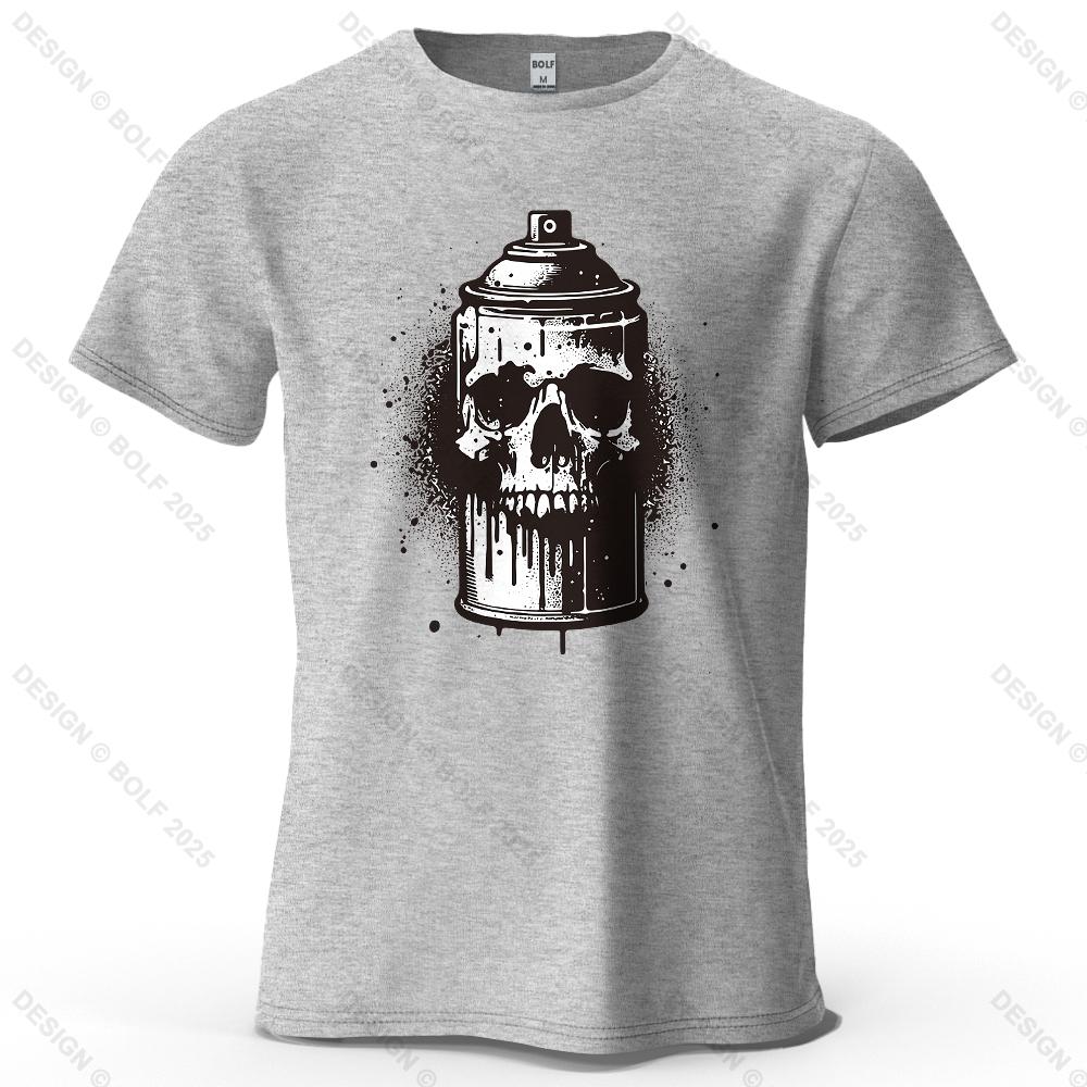 Skull Spray Can Printed Men's T-Shirt 100% Cotton Oversized Dark Graphic Tees for Women Tops Tees Casual Streetwear