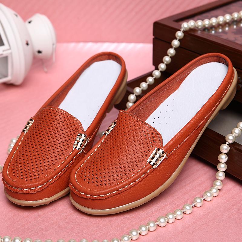 Fashion Hot Summer Flat Sandals Comfortable Women Slippers Genuine Leather Loafers Moccasins Outdoor Non-slip White Casual Slides Fashio