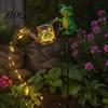 Metal Landscape Lighting Solar Frog Garden Stake Light Watering Can Shadow Projection Lamp with Waterfall Light LED Outdoor Yard Decor for