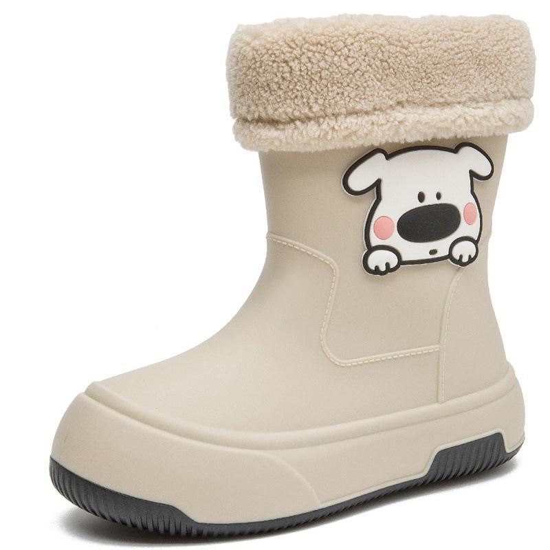 Women's Winter Cute Cartoon Velvet Warm Outdoor Anti Slip Rain Boots Waterproof Shoes
