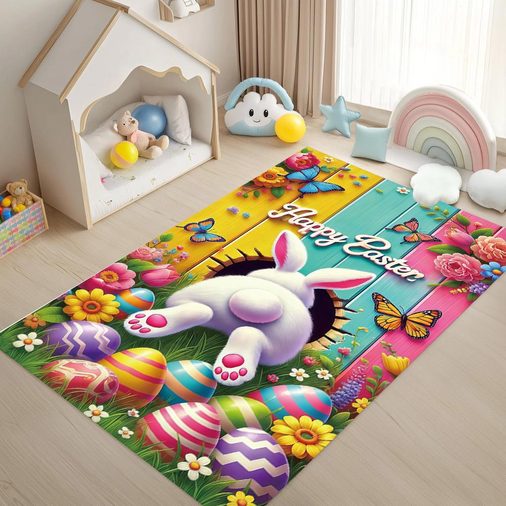 Easter Egg Rabbit Carpet Easter Children's Room Carpet Doormat Living Room Bedroom Holiday Party Decoration Rug Gift