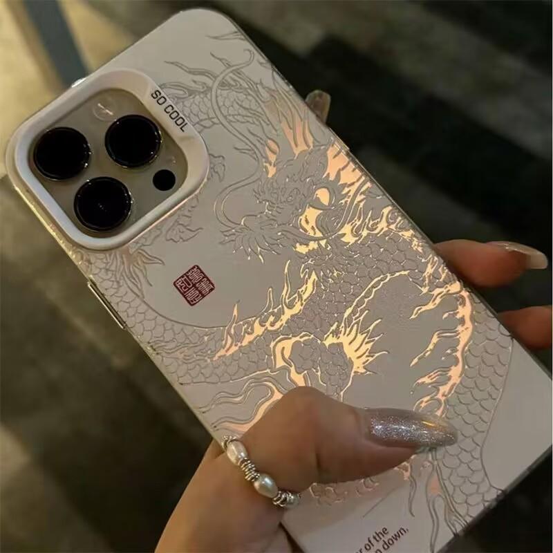 Nuova Lussuosa Custodia per Telefono con Drago Cinese Miti e Leggende Orientali Laser per iPhone 11 12 13 14 Pro Max 15 Plus Copertura 3D Totem Anti-caduta