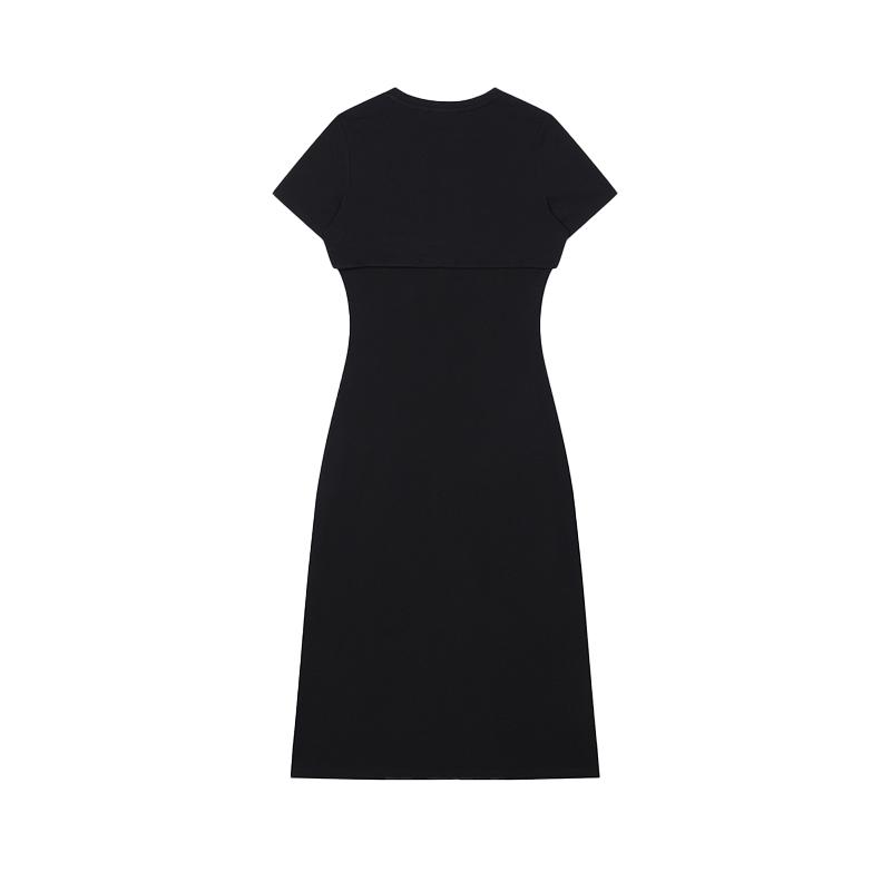 Fila Original Series Fashion Casual Sports Daily Breathable Round Neck Short Sleeve Dress Women Dresses Black F11W429304F-BK