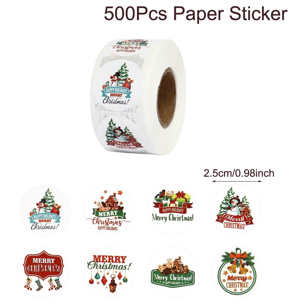 500pcs Merry Christmas Stickers Round Stickers Christmas Tag for Envelope Sealing Gift Decor Shop Product Packaging Stickers