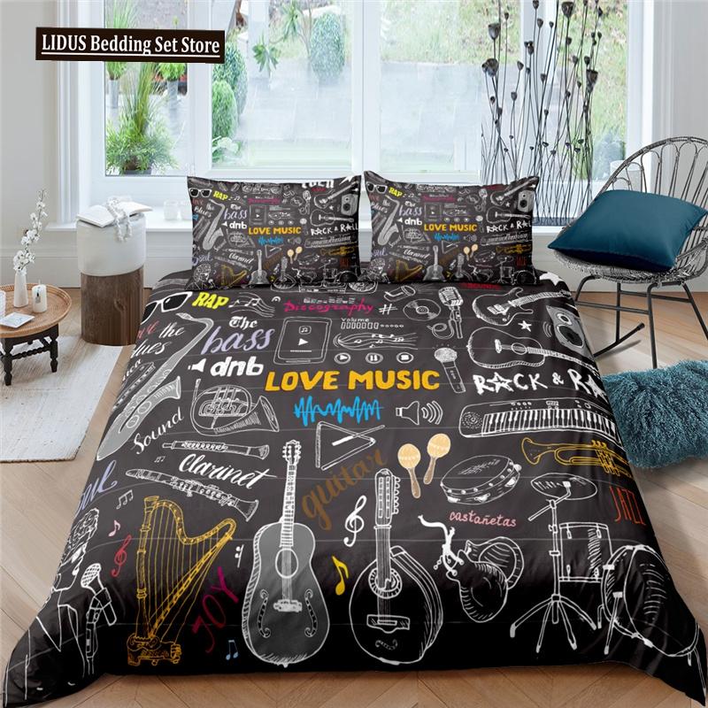3d Music Notes Guitar Duvet Cover Set For Teens Adults Bedroom Decor 2/3pcs Music Bedding Sets Fashion Hip Hop Comforter Cover