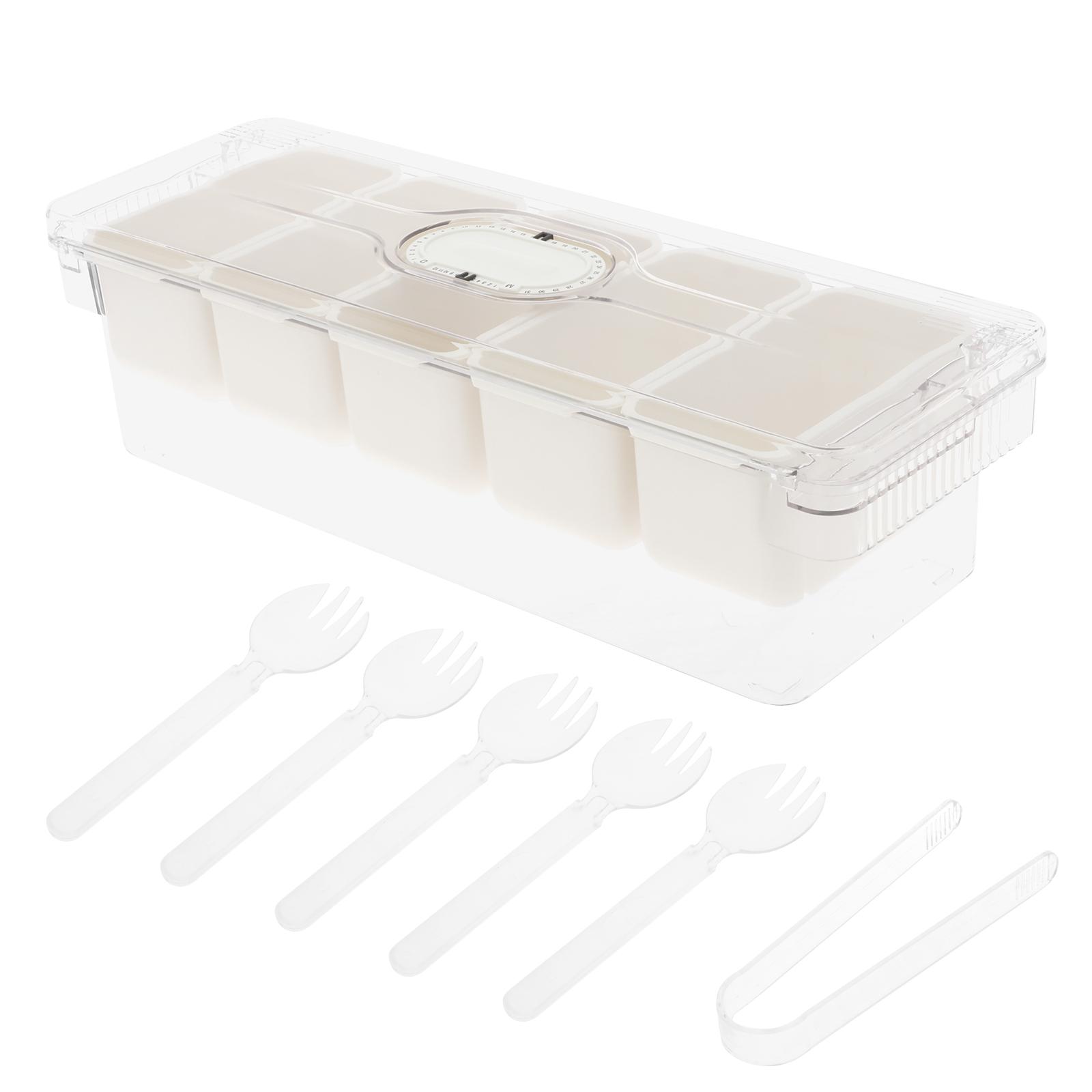 

Поднос для приправ с охлаждением льдом, с крышкой и 5 съемными отделениями. Практичный охлаждаемый сервировочный поднос для приправ для домашних посиделок, пикника. прозрачный