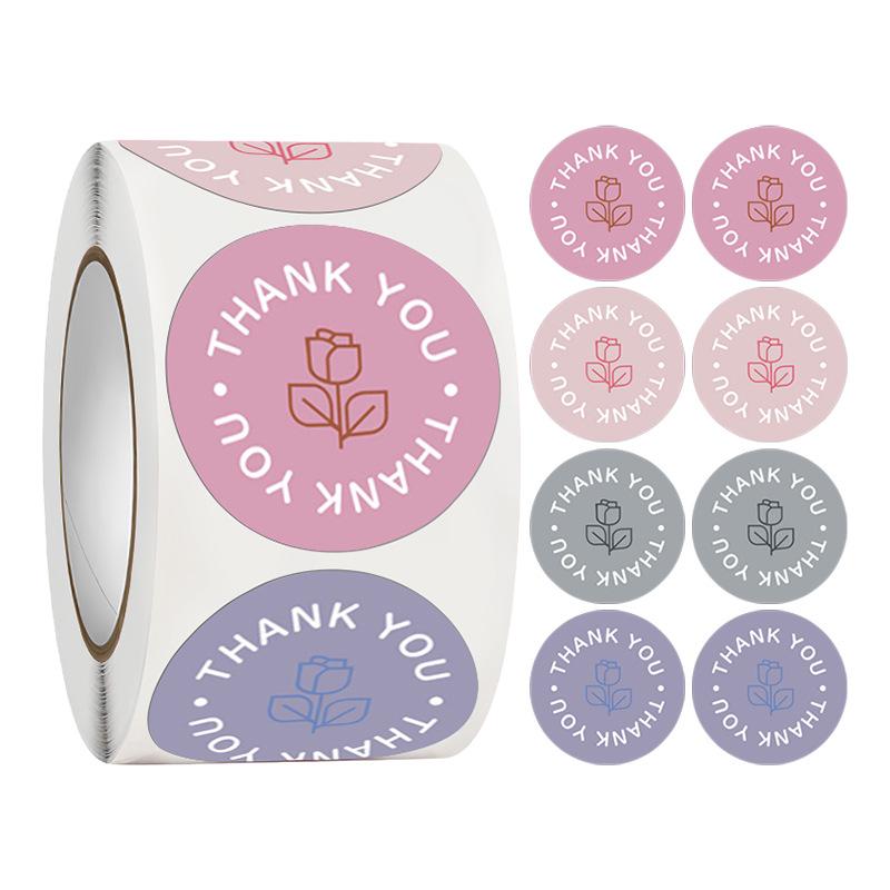 500-Roll 3.8cm Floral Thank You Stickers: Round Adhesive Labels for Gift Wrapping & Sealing