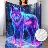 Neon Wolf Pattern Flannel Small Throw Blanket, a Soft and Warm Blanket Suitable for Sofas, Home Leisure, Air-conditioned Rooms, Naps, Office Beds, and