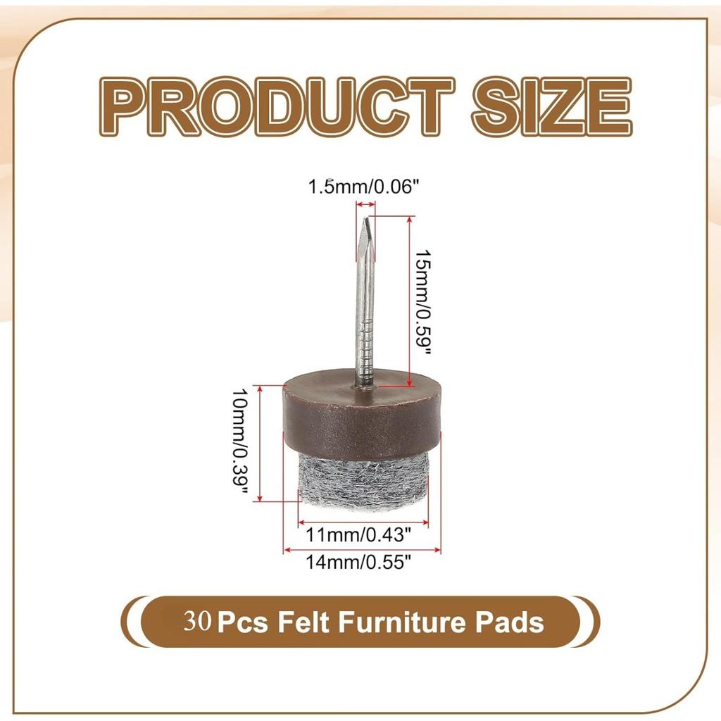 Nail-on Felt Pads, 30 Pcs Round Felt Furniture Sliders Pads Heavy Duty Floor Protectors for Wooden Chair Sofa Table Leg Feet