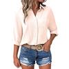 Womens Button Down Shirts 3/4 Sleeve Casual Collared Shirt Loose Blouses Solid Color Tops With Pocket