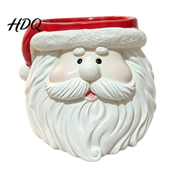 Durable Resin Planter Cute Santa Claus Flowerpot Decorative Christmas Desktop Creative Craft Planter Hand Painted Container for Indoor Home