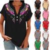 Damen Freizeit Locker Geschnitten Kurzarm V-Ausschnitt Knopf Blumenmuster Hemd Top Leicht Bequem Sommer Bluse