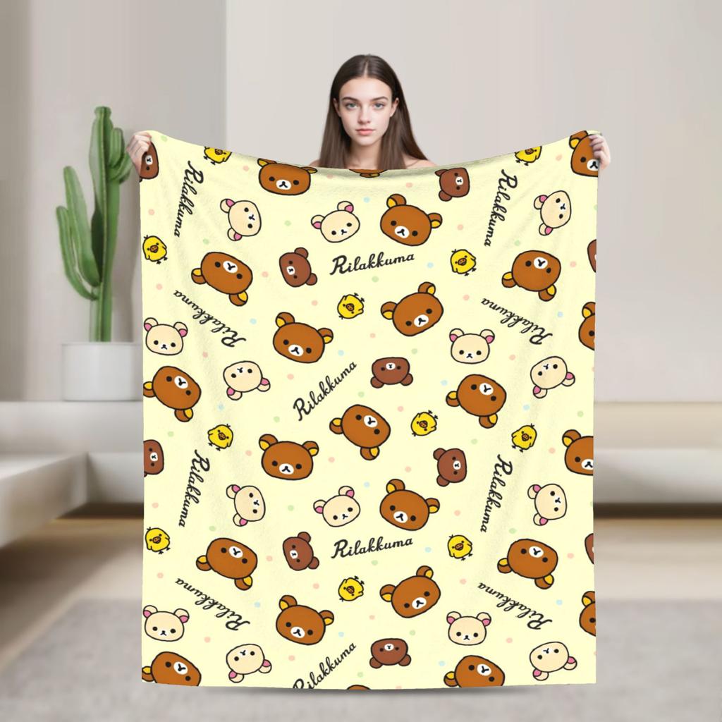 Rilakkuma Korilakkuma Cute Bear Flannel Blankets Kiiroitori Cartoon Funny Throw Blanket for Home 125*100cm Lightweight