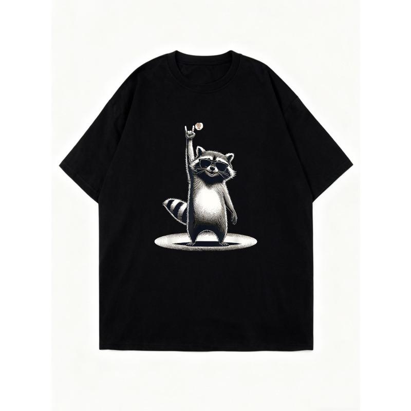 Oversized T Shirt Black Raccoon With Sunglasses And Peace Sign Print Casual Streetwear For Women