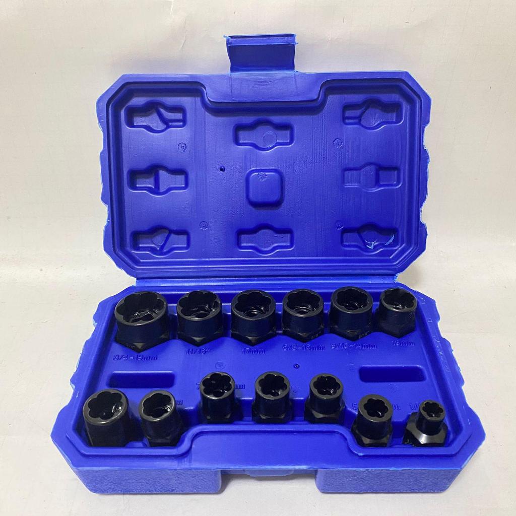 Cylindrical Nut Extractor Set, 5-Piece, Chrome Molybdenum Steel, Extended Thread.