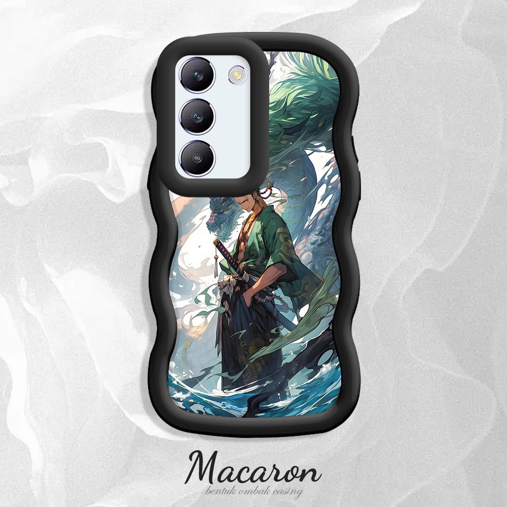 

Окрашенный узор Big Wave Edge Мягкий силиконовый материал Macaron чехол для телефона противоударный защитный резиновый чехол для OnePlus Vivo Motorola Moto Vivo Y200 5G чёрный