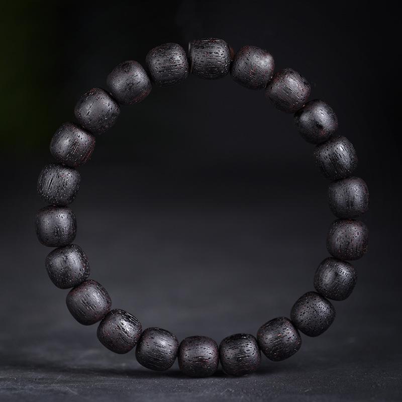 Myanmar Agarwood Beads Bracelet: Small Leaf Old-Style, Qinan Black Oil, Soft Hemp Silk, Coconut Scent, Wenwan Buddhist Prayer Beads.