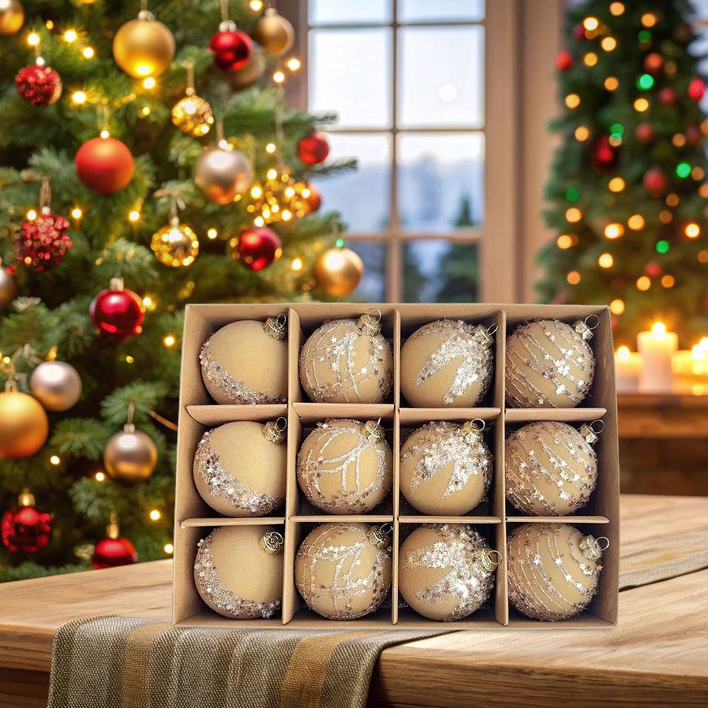 Christmas Tree Decorations Set 12pcs Smooth Flocking Balls White Home Decor for Family Holiday Party