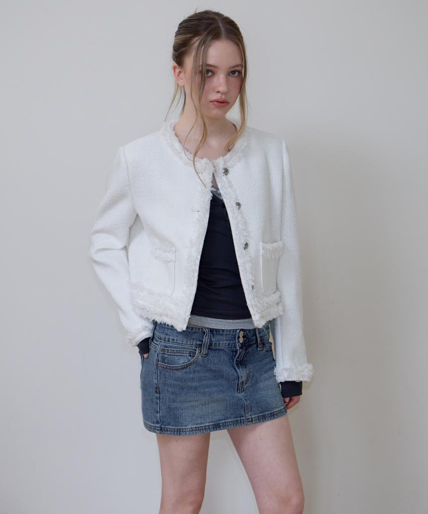 ROSEFRANTZ Soft Fringe Tweed Jacket [Ivory]