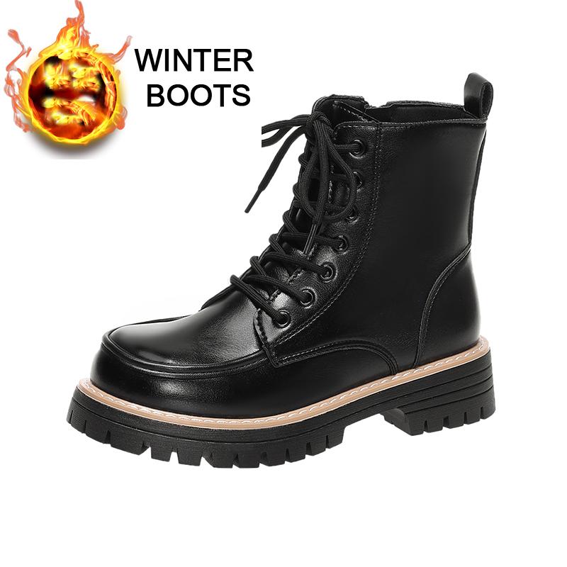 Women’s Winter Boots Casual Short Motorcycle Boots Street Style Black Warm Ankle Boots Plus Size