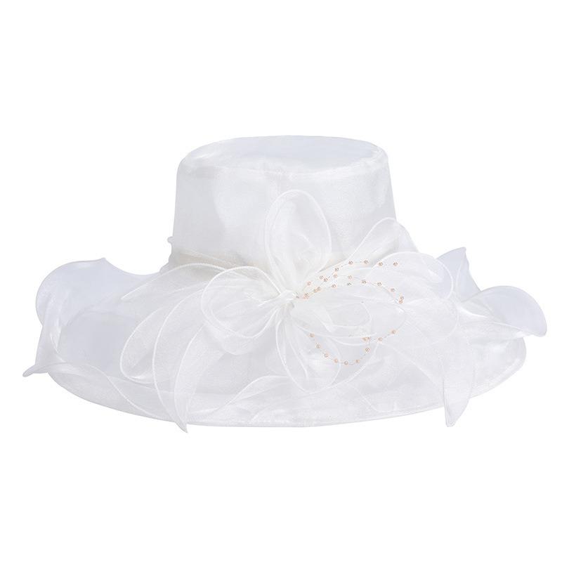 Elegant Summer Women's Sun Hat Breathable Organza Material with Woven Floral Decor Fits Head Sizes 56-58cm