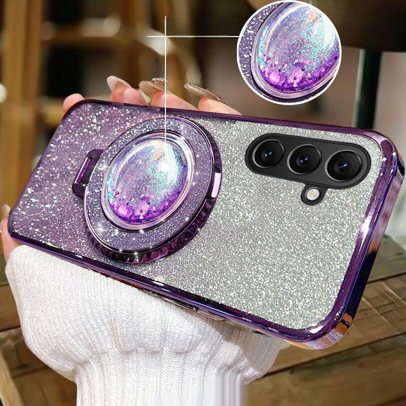 For Samsung Galaxy S25 FE / S26 FE Case with Liquid Glitter Quicksand hourglass Stand Holder Luxury Shiny Gradient Plating Girls Slim