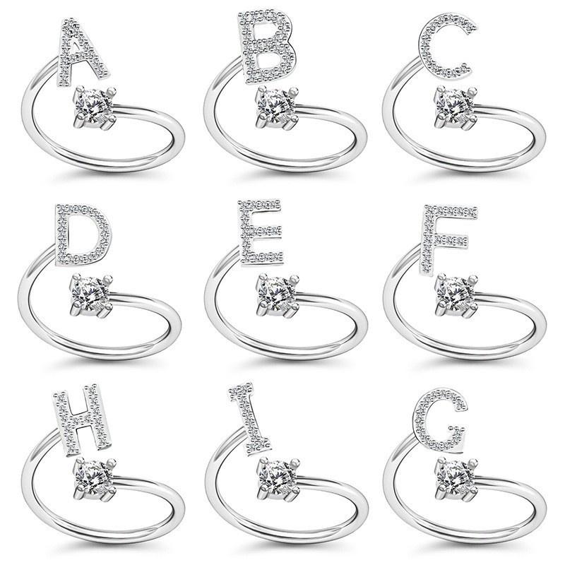 Shining 26 Letters Adjustable Rings Initial A-Z Alphabet Opening Ring For Women Charm Jewelry Gift