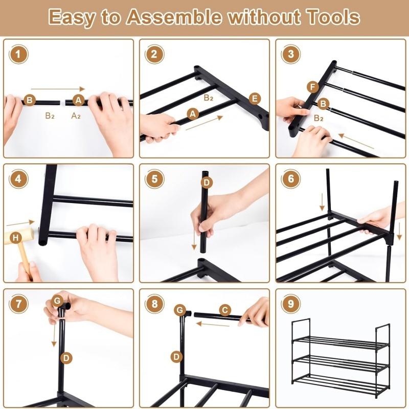 Extendable Shoe Rack 3 Tiers Metal Telescopic Shoe Stand 43-78 Cm Black