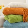 Ins Style Homestay Bed End Towel Thick Thread Woven Air Conditioning Blanket Solid Color Bubbles Camping Sofa Blanket Multi Functional Tassel Bedding