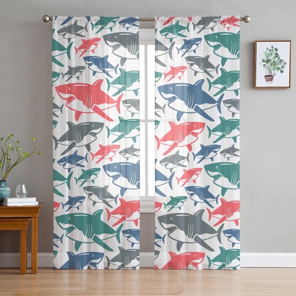 Transparente Fenstervorhänge mit lila Fisch-Aquarellmalerei für Wohnzimmer, Schlafzimmer, Mädchenzimmer, Dekoration, Tüllvorhänge