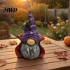 Halloween Tabletop Decorations Vampire Gnome Figurine, Resin Faceless Dwarf Statue with Purple Star Cute Theme Ornament Hat And Cape, Spooky
