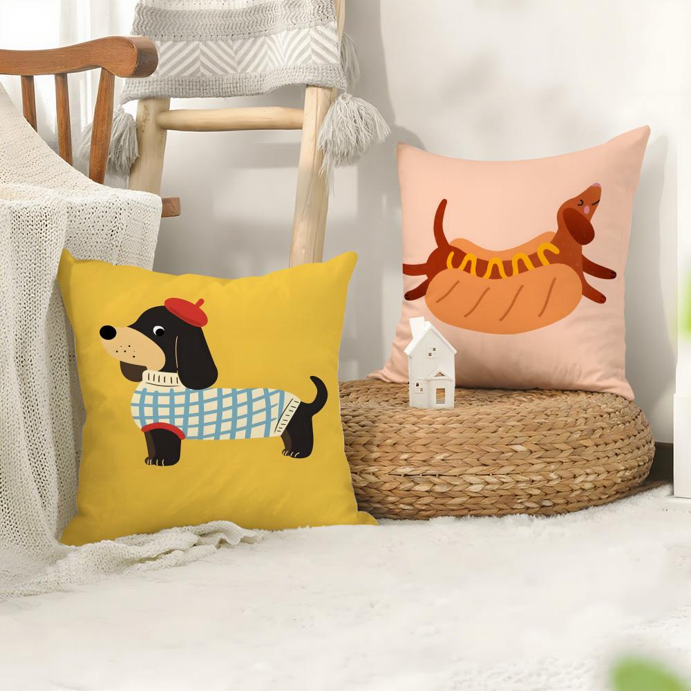 Cute Dachshund Cushion Cover Plush Fabric Soft Double-Sided Printed Sofa Warm Winter Home Child Gift Pillow Case