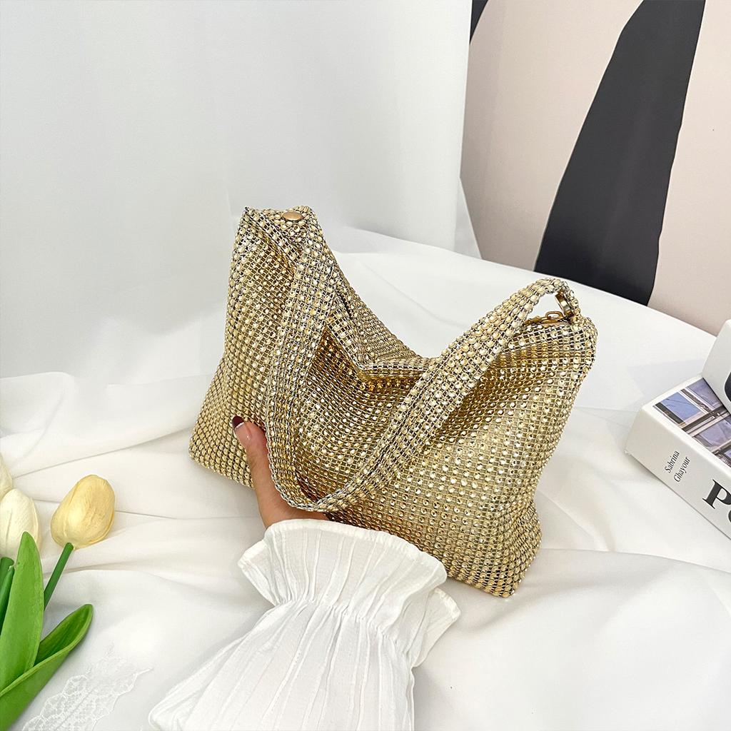 Glamorous Evening Bag Shoulder for Women Shiny Rhinestone PVC Handbag with Zipper for Party Gala Formal Events