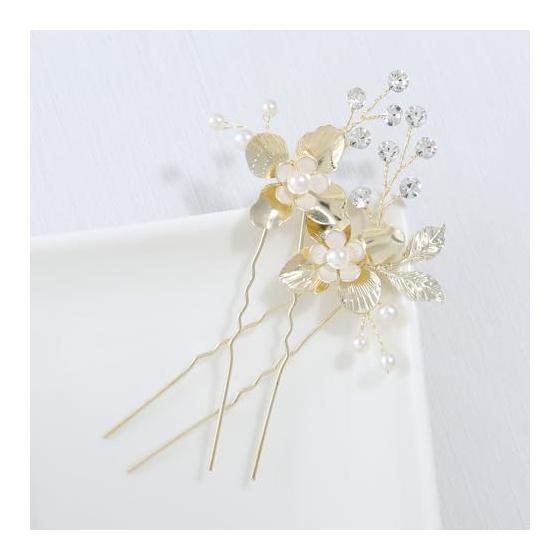 5-Piece Hair Accessory Set: Leaf and Flower Motif Comb & U-Pins, Handmade Bridal Hairpins, Wedding Headpiece, Floral Hair Ornaments for Parties,