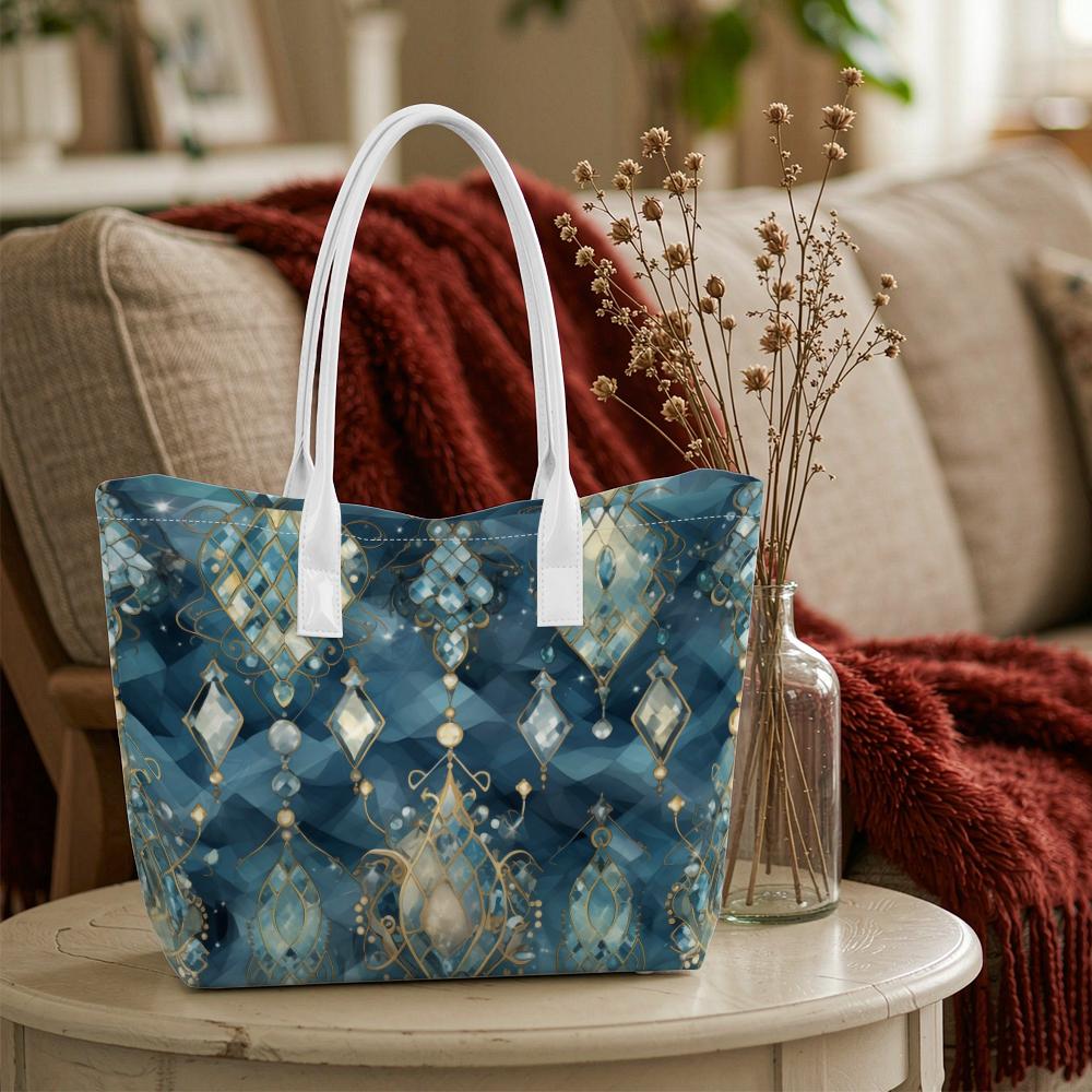 Elegant Blue Tote Bag Luxury Printed Handbag for Women Daily Use Casual Commute Carryall