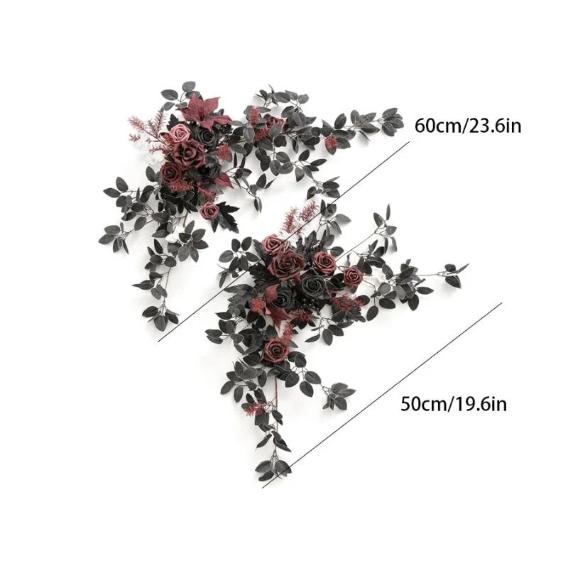 60CM Gothic Style Wedding Decoration Artificial Flower Chair Back Arch Flower Wedding Table Flower Banquet Room Red