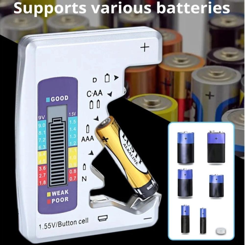 LCD Display Digital Battery Tester for C D N AA AAA 9V Button Cell Batteries Portable Battery Capacity Indicator Battery Level Tester Voltage Meter